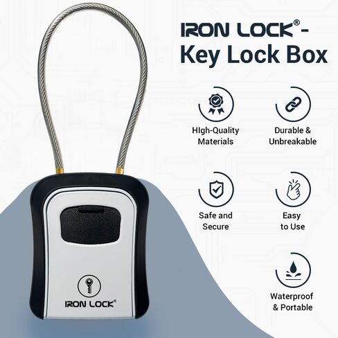 Iron Lock® - صندوق قفل المفاتيح قابل للنقل مع كابل قابل للإزالة، داخلي وخارجي، مقاوم للماء، مجموعة مكونة من 4 أرقام مع رمز قابل لإعادة الضبط مع صندوق قفل مفتاح A B للمفاتيح الاحتياطية الخارجية للوسطاء العقاريين in Kuwait