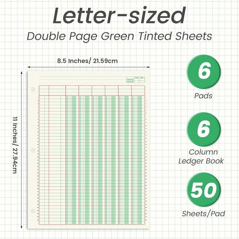 6 منصات 100 ورقة لوحة التحليل العمومي 3 عمود LEDGER 3 HOLE PUNCHENT LEDGER BOOK 8-1/2 × 11 ليدجر لوحة لوحة مزدوجة تنسيق PAD PAD LOMBOOND لوكالة مسك الدفاتر وبيانات (3 عمود LEDGER) in Kuwait