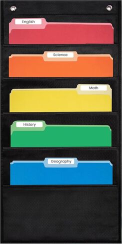 Essex Wares - 5 Pocket File Pocket Chart, Black, 14" Wide x 24" Tall - Versatile Wall Hanging File Folder Organizer for Classroom, Office, Home, and More - Wall Folder Organizer - 5 Pockets in Saudi Arabia