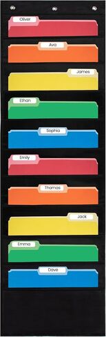 Essex Wares - 5 Pocket File Pocket Chart, Black, 14" Wide x 24" Tall - Versatile Wall Hanging File Folder Organizer for Classroom, Office, Home, and More - Wall Folder Organizer - 5 Pockets in Saudi Arabia