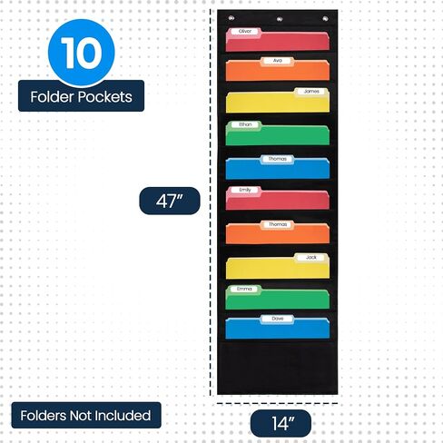 Essex Wares - 5 Pocket File Pocket Chart, Black, 14" Wide x 24" Tall - Versatile Wall Hanging File Folder Organizer for Classroom, Office, Home, and More - Wall Folder Organizer - 5 Pockets in Saudi Arabia