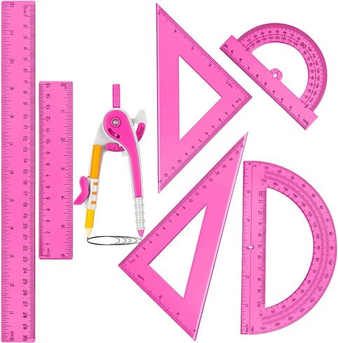 Zonon 1 Set Geometry Geometry Math Set 7 PCS تشمل 6 '' / 4 '' المنقلة ، والبوصلة الرسم ، وحاكم مثلث 45/60 ، 12 '' / 6 '' حاكم الرياضيات الشفافة للمستلزمات المكتبية (الوردي) in Kuwait