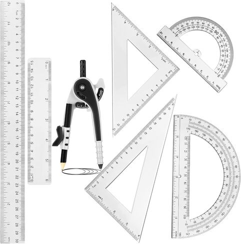 Zonon 1 Set Geometry Geometry Math Set 7 PCS تشمل 6 '' / 4 '' المنقلة ، والبوصلة الرسم ، وحاكم مثلث 45/60 ، 12 '' / 6 '' حاكم الرياضيات الشفافة للمستلزمات المكتبية (الوردي) in Kuwait