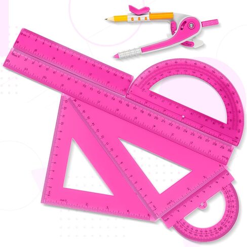 Zonon 1 Set Geometry Geometry Math Set 7 PCS تشمل 6 '' / 4 '' المنقلة ، والبوصلة الرسم ، وحاكم مثلث 45/60 ، 12 '' / 6 '' حاكم الرياضيات الشفافة للمستلزمات المكتبية (الوردي) in Kuwait