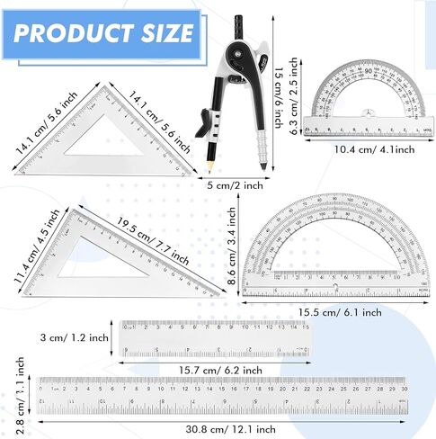 Zonon 1 Set Geometry Geometry Math Set 7 PCS تشمل 6 '' / 4 '' المنقلة ، والبوصلة الرسم ، وحاكم مثلث 45/60 ، 12 '' / 6 '' حاكم الرياضيات الشفافة للمستلزمات المكتبية (الوردي) in Kuwait