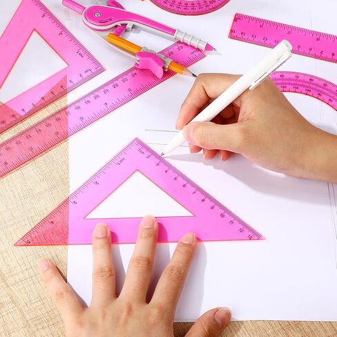 Zonon 1 Set Geometry Geometry Math Set 7 PCS تشمل 6 '' / 4 '' المنقلة ، والبوصلة الرسم ، وحاكم مثلث 45/60 ، 12 '' / 6 '' حاكم الرياضيات الشفافة للمستلزمات المكتبية (الوردي) in Kuwait