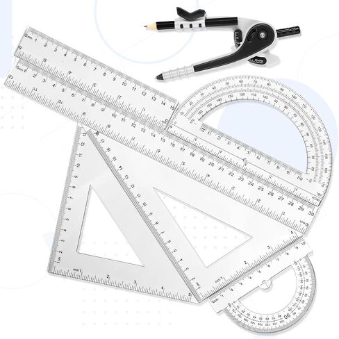 Zonon 1 Set Geometry Geometry Math Set 7 PCS تشمل 6 '' / 4 '' المنقلة ، والبوصلة الرسم ، وحاكم مثلث 45/60 ، 12 '' / 6 '' حاكم الرياضيات الشفافة للمستلزمات المكتبية (الوردي) in Kuwait