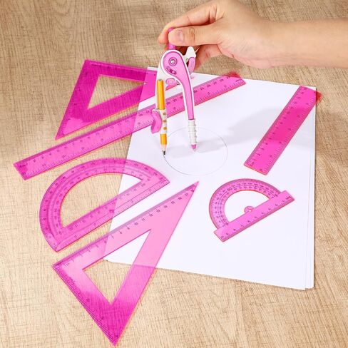 Zonon 1 Set Geometry Geometry Math Set 7 PCS تشمل 6 '' / 4 '' المنقلة ، والبوصلة الرسم ، وحاكم مثلث 45/60 ، 12 '' / 6 '' حاكم الرياضيات الشفافة للمستلزمات المكتبية (الوردي) in Kuwait