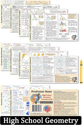 البروفيسور نانو الثانوية بطاقات مفهوم هندسة المدارس || 4x7.11 بوصة ، مجموعة من 11 || ورقة الغش ، Quickstudy in Kuwait