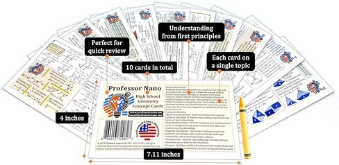 البروفيسور نانو الثانوية بطاقات مفهوم هندسة المدارس || 4x7.11 بوصة ، مجموعة من 11 || ورقة الغش ، Quickstudy in Kuwait