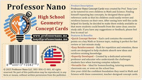 البروفيسور نانو الثانوية بطاقات مفهوم هندسة المدارس || 4x7.11 بوصة ، مجموعة من 11 || ورقة الغش ، Quickstudy in Kuwait