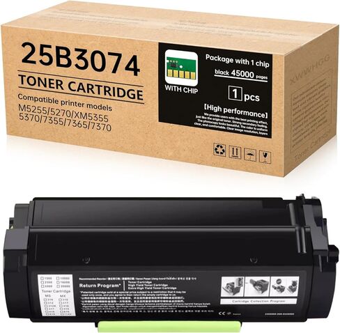 25B3074 High Livel Black Toner Cartridge (45،000 صفحة) - متوافقة مع Lexmark M5255 M5270 XM5355 XM5370 XM7355 XM7365 XM7370 PRINTERS (مع رقاقة) in Kuwait