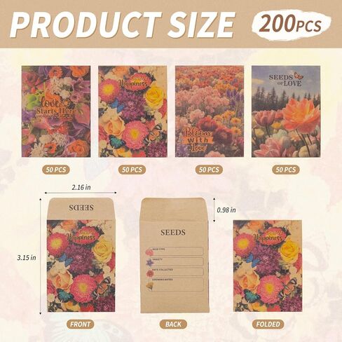 200 Pcs Seed Envelopes, Seed Packets Self-adhesive Sealing Small Seed Saving Envelopes for Storage, 2x3 Inch Brown Kraft Paper Collecting Bags for Flower Vegetable Seeds Organizer in Saudi Arabia