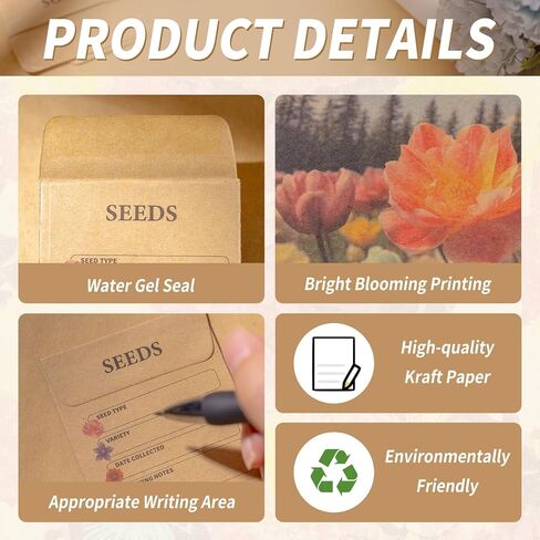 200 Pcs Seed Envelopes, Seed Packets Self-adhesive Sealing Small Seed Saving Envelopes for Storage, 2x3 Inch Brown Kraft Paper Collecting Bags for Flower Vegetable Seeds Organizer in Saudi Arabia