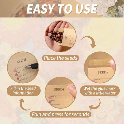 200 Pcs Seed Envelopes, Seed Packets Self-adhesive Sealing Small Seed Saving Envelopes for Storage, 2x3 Inch Brown Kraft Paper Collecting Bags for Flower Vegetable Seeds Organizer in Saudi Arabia