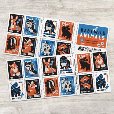 Baby Wild Animals 2025 (Book of 20) First-Class Mail Forever Postage Stamps in Saudi Arabia