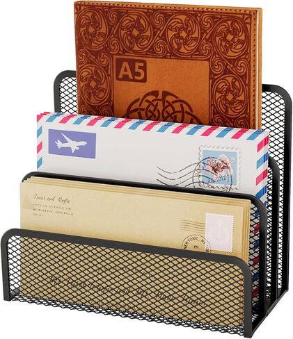 MESH MAIL Organizer 3 SLOT MAIL SORTER FOR MESH MESH LETTER SARTER حامل ملف لمستندات المكتب المنزلي والأظرف ومجموعة حامل مشبك ورق البطاقات البريدية (أسود) in Kuwait