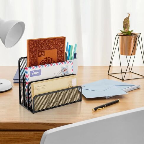 MESH MAIL Organizer 3 SLOT MAIL SORTER FOR MESH MESH LETTER SARTER حامل ملف لمستندات المكتب المنزلي والأظرف ومجموعة حامل مشبك ورق البطاقات البريدية (أسود) in Kuwait