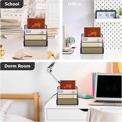 MESH MAIL Organizer 3 SLOT MAIL SORTER FOR MESH MESH LETTER SARTER حامل ملف لمستندات المكتب المنزلي والأظرف ومجموعة حامل مشبك ورق البطاقات البريدية (أسود) in Kuwait