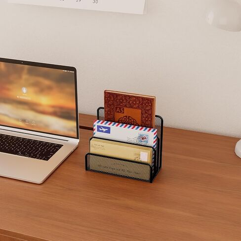 MESH MAIL Organizer 3 SLOT MAIL SORTER FOR MESH MESH LETTER SARTER حامل ملف لمستندات المكتب المنزلي والأظرف ومجموعة حامل مشبك ورق البطاقات البريدية (أسود) in Kuwait