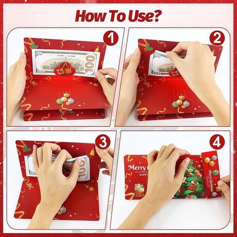 Christmas Money Holders, Cash Gift Card Holders Xmas With 10 Slots Christmas Gift For Men Women Girls Boys, Surprise Money Envelopes, Red in Saudi Arabia