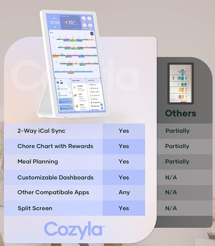 Cozyla Digital Calendar+ 2: 15.6 '' Wall Planner Touch Screen Chore Chart تخصيص تقويم إلكتروني ذكي لجداول الأسرة لدعم مخطط الوجبات مع متجر الحائط الأبيض in Kuwait