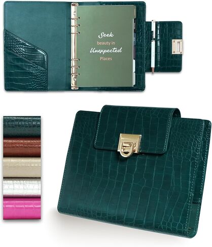 EGOSUNNY® A5 Undated Planner – 5.8" x 8.3" Crocodile-Textured Leather Cover, Refillable 6-Ring Binder with 80 Sheets, Dividers & Metal Ballpoint Pen - Journal Organizer for Work, School & Personal Use in Kuwait