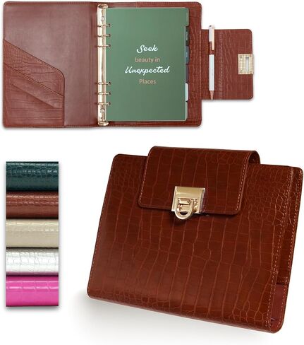 EGOSUNNY® A5 Undated Planner – 5.8" x 8.3" Crocodile-Textured Leather Cover, Refillable 6-Ring Binder with 80 Sheets, Dividers & Metal Ballpoint Pen - Journal Organizer for Work, School & Personal Use in Kuwait