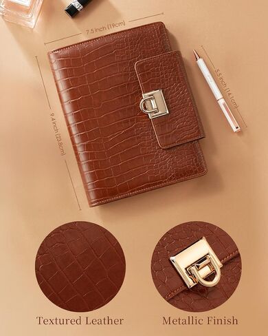 EGOSUNNY® A5 Undated Planner – 5.8" x 8.3" Crocodile-Textured Leather Cover, Refillable 6-Ring Binder with 80 Sheets, Dividers & Metal Ballpoint Pen - Journal Organizer for Work, School & Personal Use in Kuwait