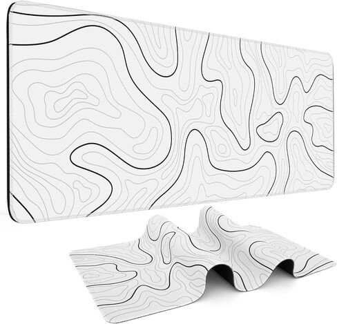 Mouse Pad Gaming Mousepad 31.5 x 11.8in Large Mouse Pad for Keyboard and Mouse with Anti-Slip Rubber Base, Keyboard Pad XL Mouse Mat for Home and Office（Black with White Topographic Line） in Saudi Arabia