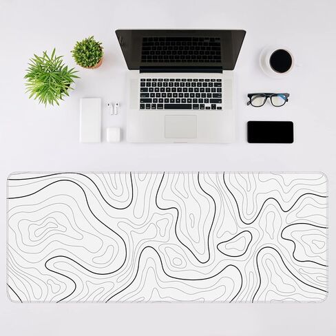 Mouse Pad Gaming Mousepad 31.5 x 11.8in Large Mouse Pad for Keyboard and Mouse with Anti-Slip Rubber Base, Keyboard Pad XL Mouse Mat for Home and Office（Black with White Topographic Line） in Saudi Arabia