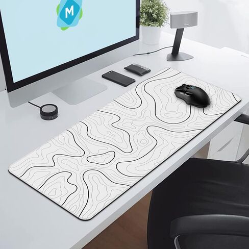 Mouse Pad Gaming Mousepad 31.5 x 11.8in Large Mouse Pad for Keyboard and Mouse with Anti-Slip Rubber Base, Keyboard Pad XL Mouse Mat for Home and Office（Black with White Topographic Line） in Saudi Arabia
