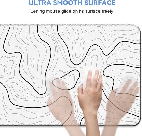 Mouse Pad Gaming Mousepad 31.5 x 11.8in Large Mouse Pad for Keyboard and Mouse with Anti-Slip Rubber Base, Keyboard Pad XL Mouse Mat for Home and Office（Black with White Topographic Line） in Saudi Arabia