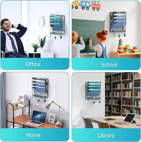 منظم ملفات الحائط مع 5 خطافات 5 منظم الملفات المعلقة ، منظم البريد العمودي لجدار الجدار للأوراق ، المجلدات ، المجلات ، الفواتير ، المنظمة المكتبية والمدرسة ، الأسود in Kuwait