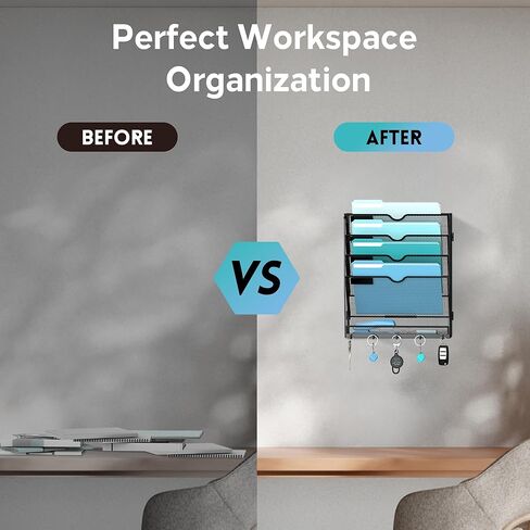 منظم ملفات الحائط مع 5 خطافات 5 منظم الملفات المعلقة ، منظم البريد العمودي لجدار الجدار للأوراق ، المجلدات ، المجلات ، الفواتير ، المنظمة المكتبية والمدرسة ، الأسود in Kuwait