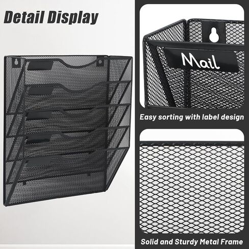 EASEPRES 5 Pocket Mesh Hanging Wall File Organizer, Wall Mounted Mail Paper Document Folder Holder, Clipboard Storage Organization Magazine Rack with Nametag Label for Office Home School, Black in Kuwait
