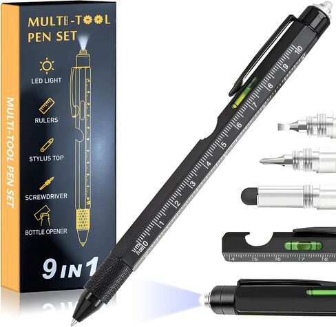 Christmas Gifts Stocking Stuffers for Men,Multitool Pen 9 in 1 Innovative Gift for Men,with LED Light,Ruler, Stylus,Bubble Level,Screwdrivers,Unique Gifts Gadgets for Him,Boyfriend,Husband in Saudi Arabia