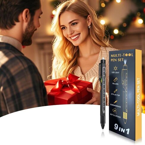 Christmas Gifts Stocking Stuffers for Men,Multitool Pen 9 in 1 Innovative Gift for Men,with LED Light,Ruler, Stylus,Bubble Level,Screwdrivers,Unique Gifts Gadgets for Him,Boyfriend,Husband in Saudi Arabia