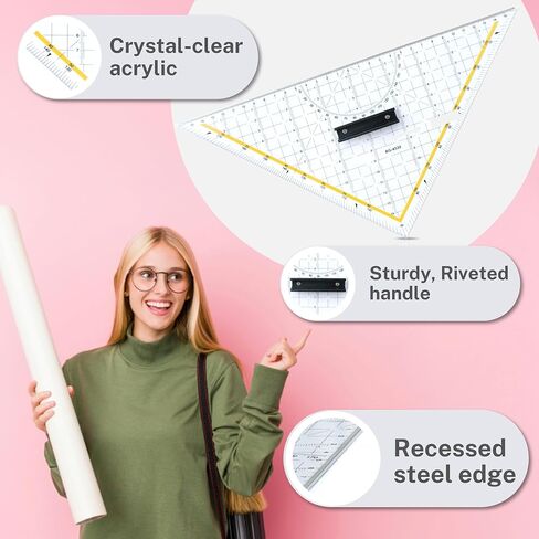 !-Precision Made of Acrylic Glass and Stainless Steel-! Cutting Triangle – 325 mm, Clear Acrylic with Stainless Steel Edge, Precision, Drafting Triangle/Ruler, Craft Cutting Tool by Modellbauwerk® in Saudi Arabia
