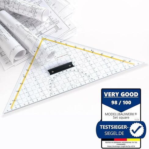 !-Precision Made of Acrylic Glass and Stainless Steel-! Cutting Triangle – 325 mm, Clear Acrylic with Stainless Steel Edge, Precision, Drafting Triangle/Ruler, Craft Cutting Tool by Modellbauwerk® in Saudi Arabia