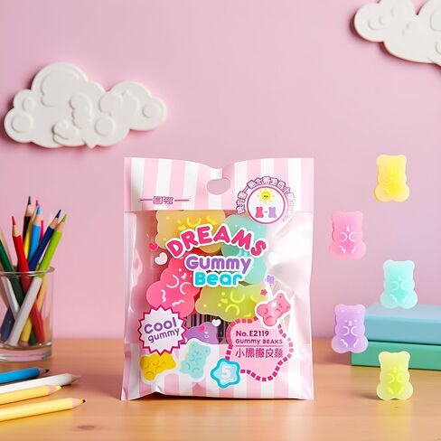 5 Pcs Colorful Cute Erasers - Gummy Bear Cabochons | Cartoon Bear Pencil Erasers | Erasers Animals | Interactive Eraser Pets | Stationery Supplies and School Reward in Saudi Arabia