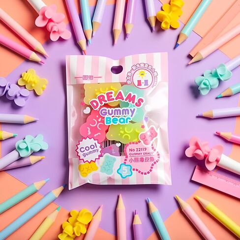 5 Pcs Colorful Cute Erasers - Gummy Bear Cabochons | Cartoon Bear Pencil Erasers | Erasers Animals | Interactive Eraser Pets | Stationery Supplies and School Reward in Saudi Arabia