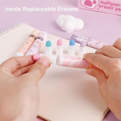 4 PCS Cat Cat Paw Eraser Eraser Cartoon Pen-pen reaser bleantible reasser reasers reasers for School Kids Boy Girl Women (4pcs cat paw) in Kuwait
