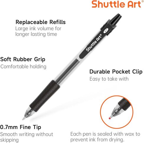 Shuttle Art Black Gel Pens, 100 Pack Retractable Medium Point Rollerball Gel Ink Pens Smooth Writing with Comfortable Grip for Office School Home Work in Saudi Arabia