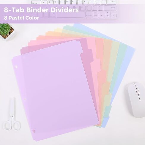 SKYDUE Durable Plastic 8-Tab Dividers, Big Tab Dividers for 3 Ring Binder, Write&Erase 3 Ring Binder Dividers with Tabs,with Sticker Labels, 1 Set, Pastel Color in Saudi Arabia