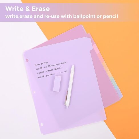 SKYDUE Durable Plastic 8-Tab Dividers, Big Tab Dividers for 3 Ring Binder, Write&Erase 3 Ring Binder Dividers with Tabs,with Sticker Labels, 1 Set, Pastel Color in Saudi Arabia