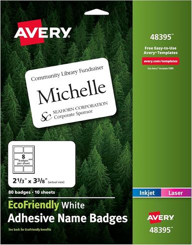 Avery 48395 ملصقات شارة لاصقة ملصقات الصديقة للبيئة ، 2 1/3 × 3 3/8 ، أبيض ، 80/حزمة in Saudi Arabia
