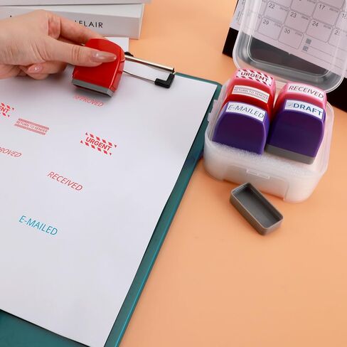 Self Inking Stampp Set 6 Pack - Red & Blue Ink for Office Documents | Pre-Inked Rubber Stamps (Received, Approved, Urgent, Draft) | Durable Rubber Stamps for Paperwork & Emails & Records | by 6uGooes in Saudi Arabia