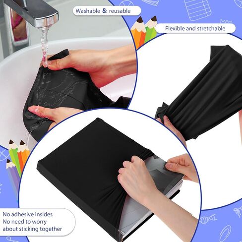 Sherr 14 Pack Stretchable Book Covers Reusable Jumbo Bookcloth 9" x 11" Durable Washable Back to School Book Cover Protector for Most Hardcover Books Textbooks(Blue,Classic) in Kuwait