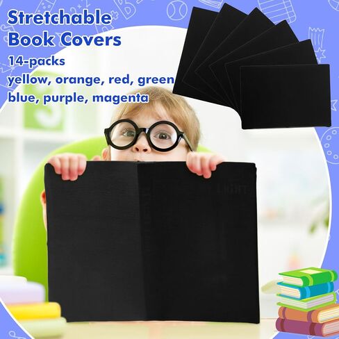 Sherr 14 Pack Stretchable Book Covers Reusable Jumbo Bookcloth 9" x 11" Durable Washable Back to School Book Cover Protector for Most Hardcover Books Textbooks(Blue,Classic) in Kuwait